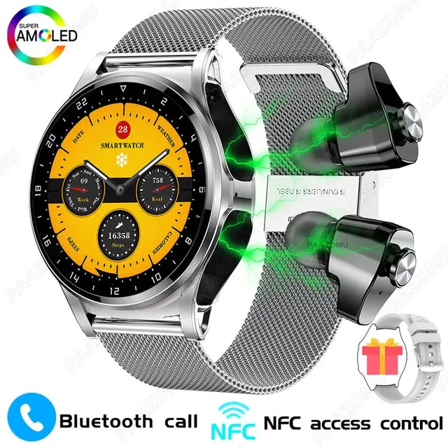 2023 New Smart Watch 2 in 1 With Bluetooth Headset 1.39 inch AMOLED BT Call NFC Smartwatch Men Music Sports Watches For Huawei | Fugo Best